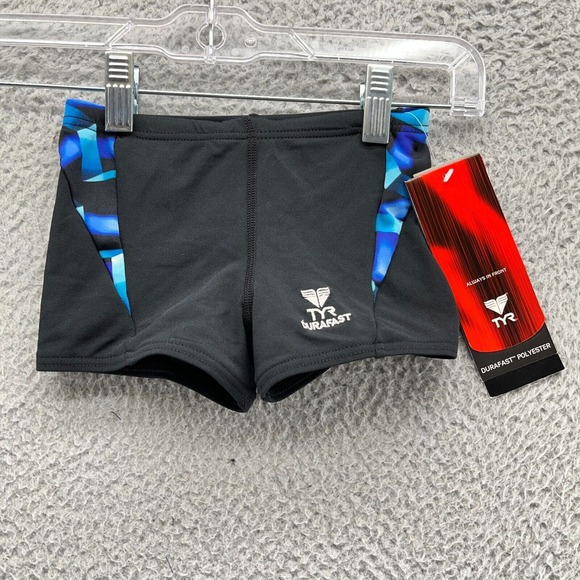 TYR Swimwear 22 Boys Black 100% Polyester Durafast Boxer Shorts New‎ $48 USA - Picture 1 of 8
